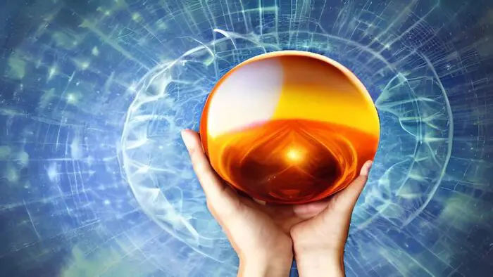 Boule de cristal tenue par la main d'une voyante