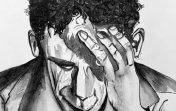 Dessin au crayon d'un homme qui fait une dépression