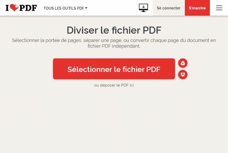 Capture écran du site I Love pdf qui permet de diviser en plusieurs parties un fichier