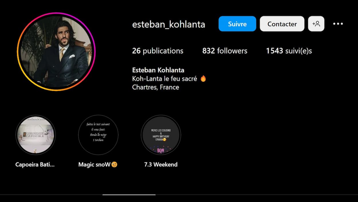 Compte Instagram d'Esteban de Koh Lanta