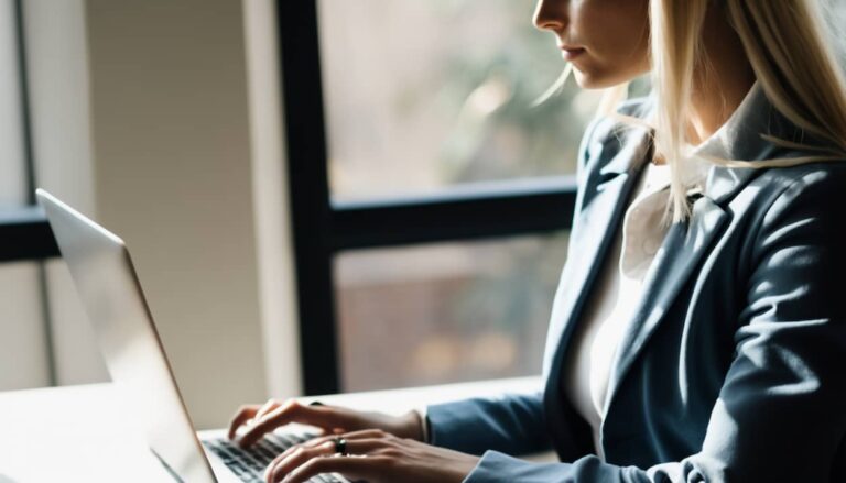 Femme d'affaire qui travaille sur un PC portable en pleine journée