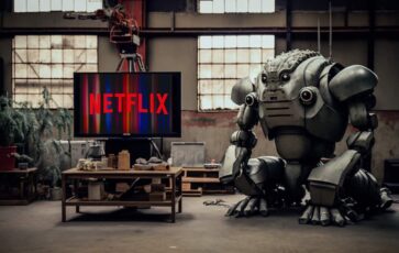 Une télévision avec Netflix et un robot juste à côté
