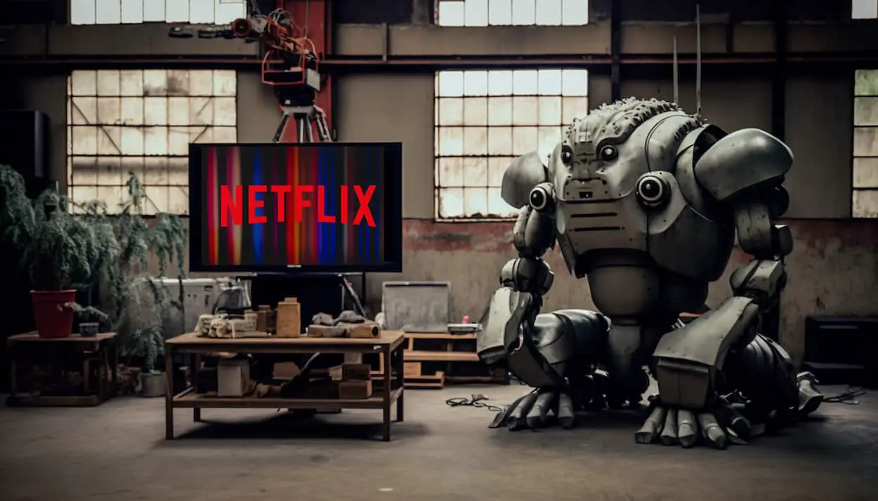 Une télévision avec Netflix et un robot juste à côté