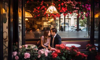 Couple amoureux dans un restaurant à Paris