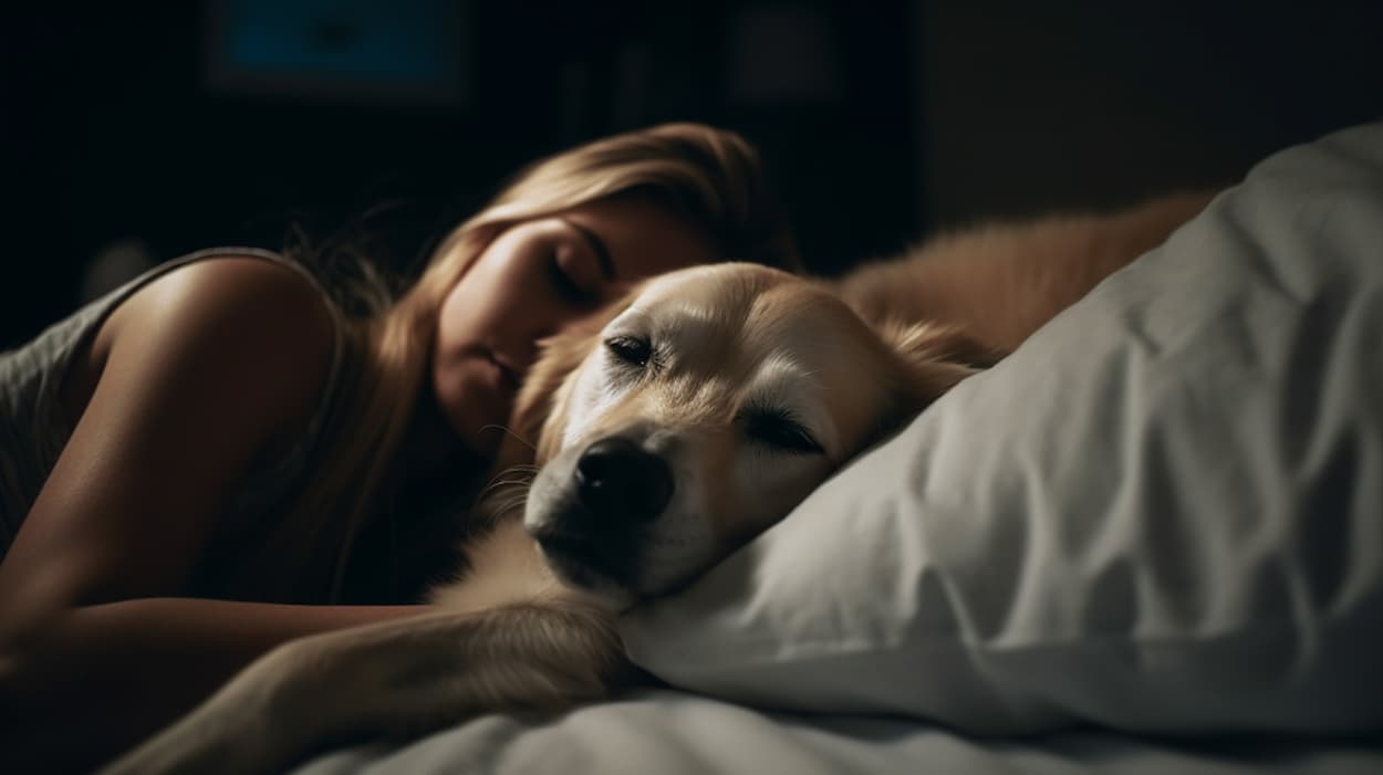 Femme dort avec son chien