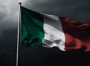 Drapeau italien et ciel sombre