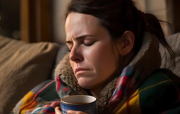 Femme avec un plaid malade