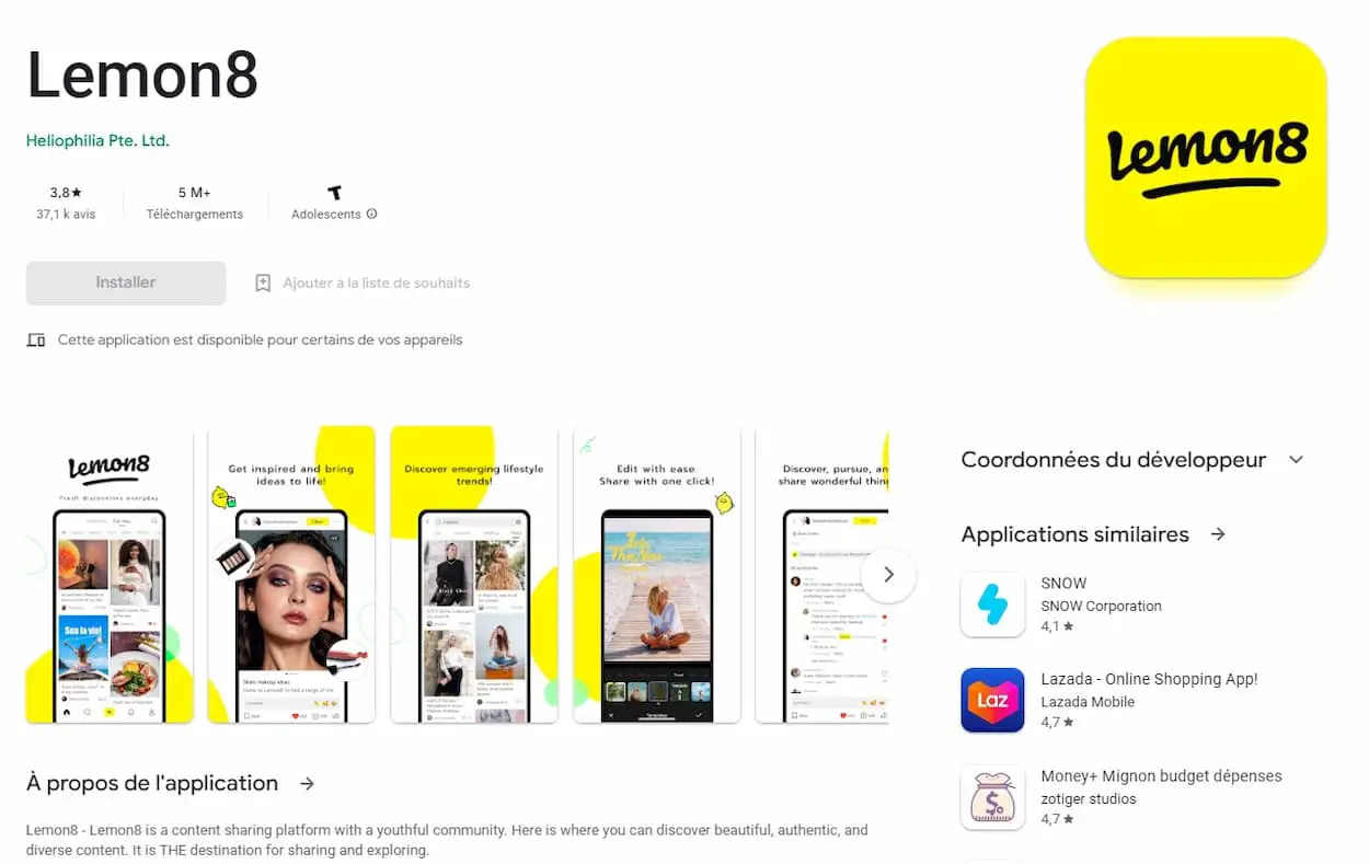 Lemon8 sur Google Play (Android)