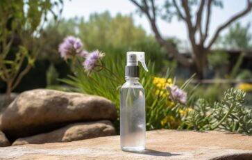 Vaporisateur vinaigre blanc avec jardin en arrière plan