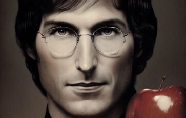 Steve Jobs jeune avec une pomme