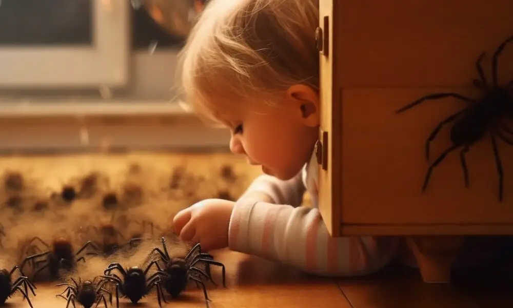 Araignées avec un enfant dans une maison