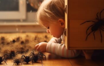 Araignées avec un enfant dans une maison