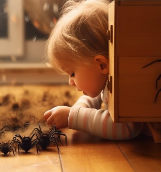 Araignées avec un enfant dans une maison