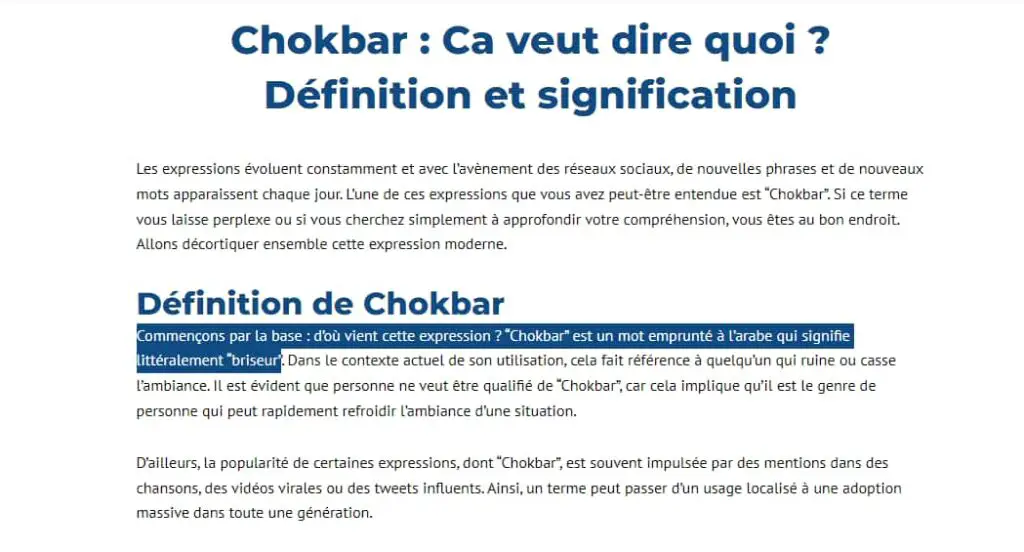 Chokbar de bz Définition et origine