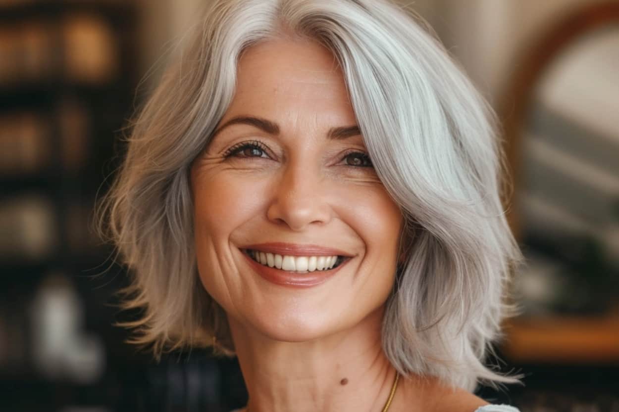 coiffure femme avec cheveux gris