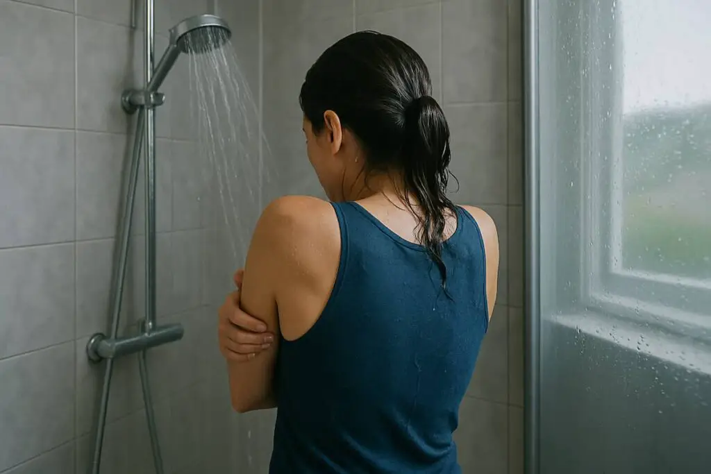 Une femme prend une douche froide