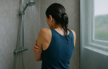 Une femme prend une douche froide