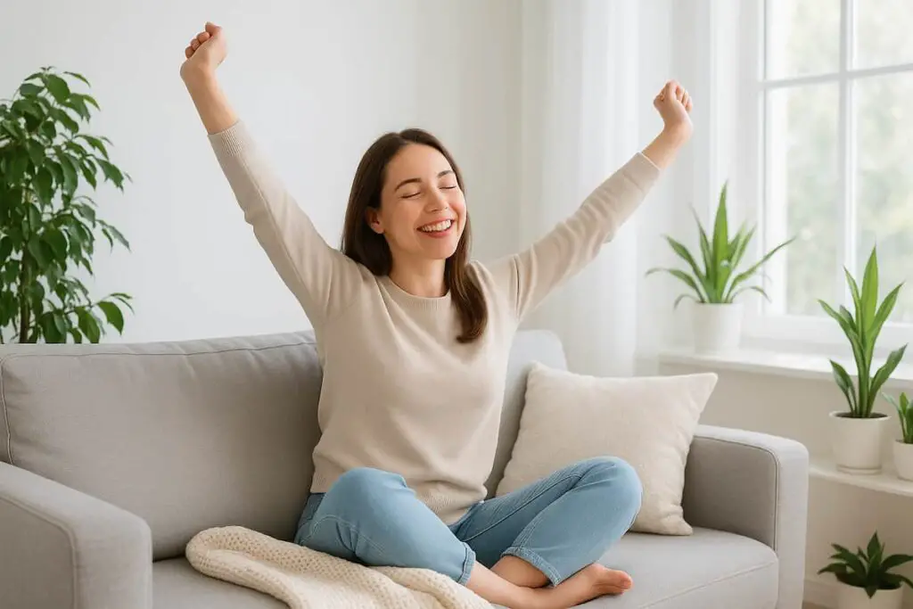 Femme heureuse de se lever le matin